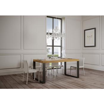 Tecno Table P.90 - Table extensible 180/284x90 cm Tecno frêne blanc avec pieds anthracite