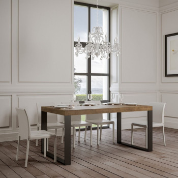 Tecno Table P.90 - Table extensible 180/440x90 cm Tecno frêne blanc avec pieds anthracite