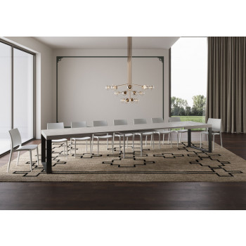 Tecno Table P.90 - Table extensible 180/440x90 cm Tecno frêne blanc avec pieds anthracite