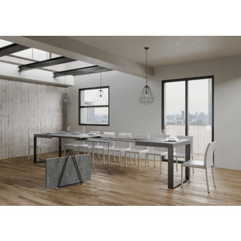 Tecno Table P.90 - Table extensible 200/460x90 cm Tecno frêne blanc avec pieds anthracite