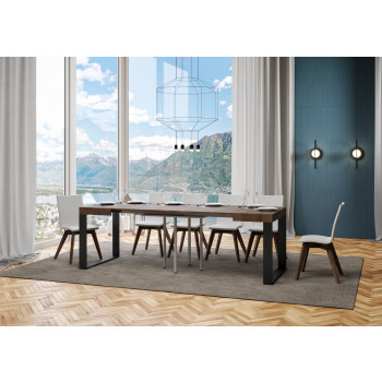 Tecno Table P.90 - Table extensible 90/246x90 cm Tecno frêne blanc avec pieds anthracite