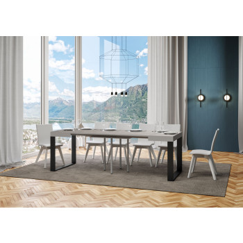 Tecno Table P.90 - Table extensible 90/246x90 cm Tecno frêne blanc avec pieds anthracite