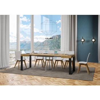 Tecno Table P.90 - Table extensible 90/246x90 cm Tecno frêne blanc avec pieds anthracite