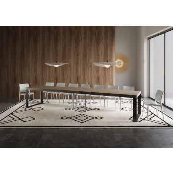 Table Tecno Premium D.90 - Table extensible 160/420x90 cm Tecno Premium frêne blanc avec pieds anthracite