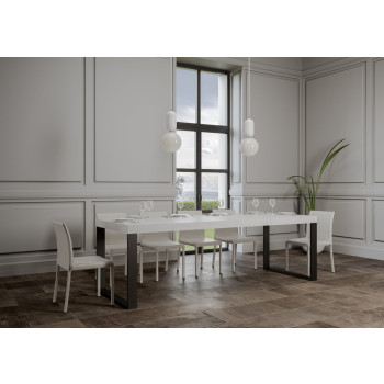 Table Tecno Premium D.90 - Table extensible 200/304x90 cm Tecno Premium frêne blanc avec pieds anthracite
