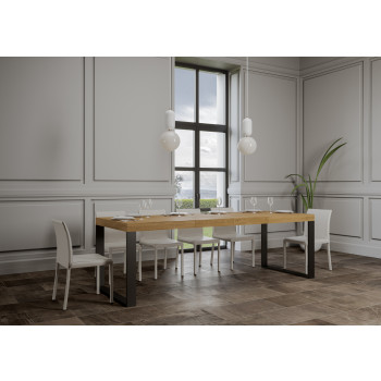 Table Tecno Premium D.90 - Table extensible 200/304x90 cm Tecno Premium frêne blanc avec pieds anthracite