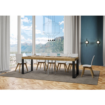 Table Tecno Premium P.90 - Table extensible 90/246x90 cm Tecno Premium frêne blanc avec pieds anthracite