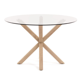 Table ronde en verre Argo avec pieds en acier effet bois, Ø 119 cm