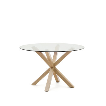 Table ronde en verre Argo avec pieds en acier effet bois, Ø 119 cm