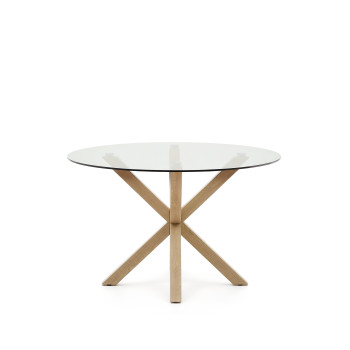 Table ronde en verre Argo avec pieds en acier effet bois, Ø 119 cm