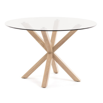 Table ronde en verre Argo avec pieds en acier effet bois, Ø 119 cm