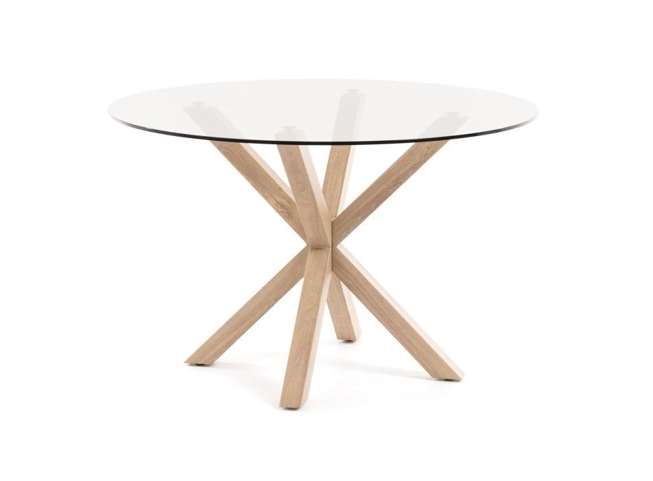 Table ronde en verre Argo avec pieds en acier effet bois, Ø 119 cm