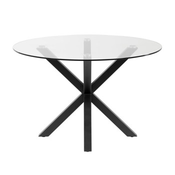 Table ronde Argo en verre et pieds en acier finition noire, Ø 119 cm