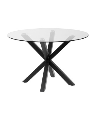 Table ronde Argo en verre et pieds en acier finition noire, Ø 119 cm