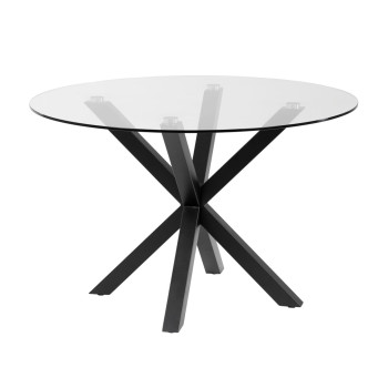 Table ronde Argo en verre et pieds en acier finition noire, Ø 119 cm