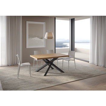 Table Versalux en chêne écorcé avec pieds anthracite - Table extensible 90x160/210 cm Versalux en chêne écorcé avec pieds anthracite