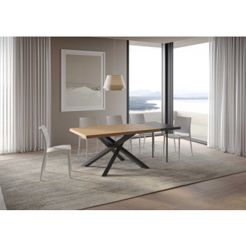 Table Versalux en chêne écorcé avec pieds anthracite - Table extensible 90x160/210 cm Versalux en chêne écorcé avec pieds anthracite