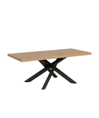 Table en bois massif écorcé Versalux avec pieds anthracite - Table fixe 90x180 cm en chêne écorcé Versalux avec pieds anthracite