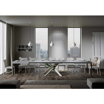 Volantis Color 4/A Table P.90 - Table extensible 160/420x90 cm Volantis frêne blanc pieds multicolores 4/A