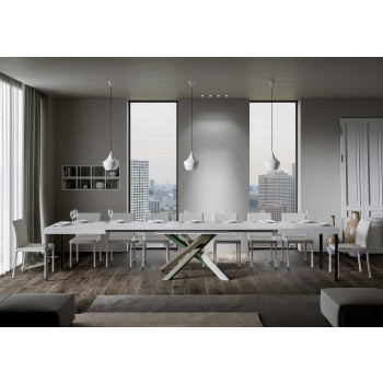 Volantis Color 4/A Table P.90 - Table extensible 160/420x90 cm Volantis frêne blanc pieds multicolores 4/A