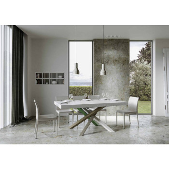 Volantis Color 4/A Table D.90 - Table extensible 180/440x90 cm Volantis frêne blanc pieds multicolores 4/A