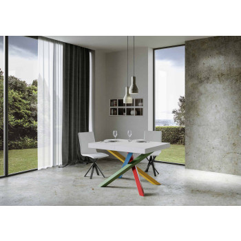 Volantis Color 4/B Table P.90 - Table extensible 120/224x90 cm Volantis frêne blanc pieds multicolores 4/B