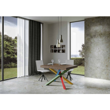 Volantis Color 4/B Table P.90 - Table extensible 140/244x90 cm Volantis frêne blanc pieds multicolores 4/B