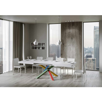 Volantis Color 4/B Table P.90 - Table extensible 140/244x90 cm Volantis frêne blanc pieds multicolores 4/B