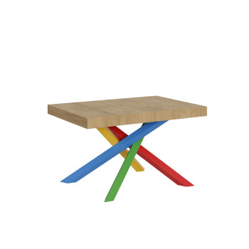 Volantis Color 4/B Table P.90 - Table extensible 140/244x90 cm Volantis frêne blanc pieds multicolores 4/B