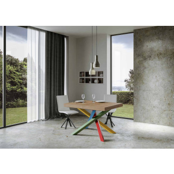 Volantis Color 4/B Table P.90 - Table extensible 140/244x90 cm Volantis frêne blanc pieds multicolores 4/B