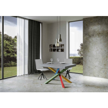 Volantis Color 4/B Table P.90 - Table extensible 140/244x90 cm Volantis frêne blanc pieds multicolores 4/B