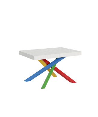 Volantis Color 4/B Table P.90 - Table extensible 140/244x90 cm Volantis frêne blanc pieds multicolores 4/B