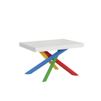 Volantis Color 4/B Table P.90 - Table extensible 140/244x90 cm Volantis frêne blanc pieds multicolores 4/B