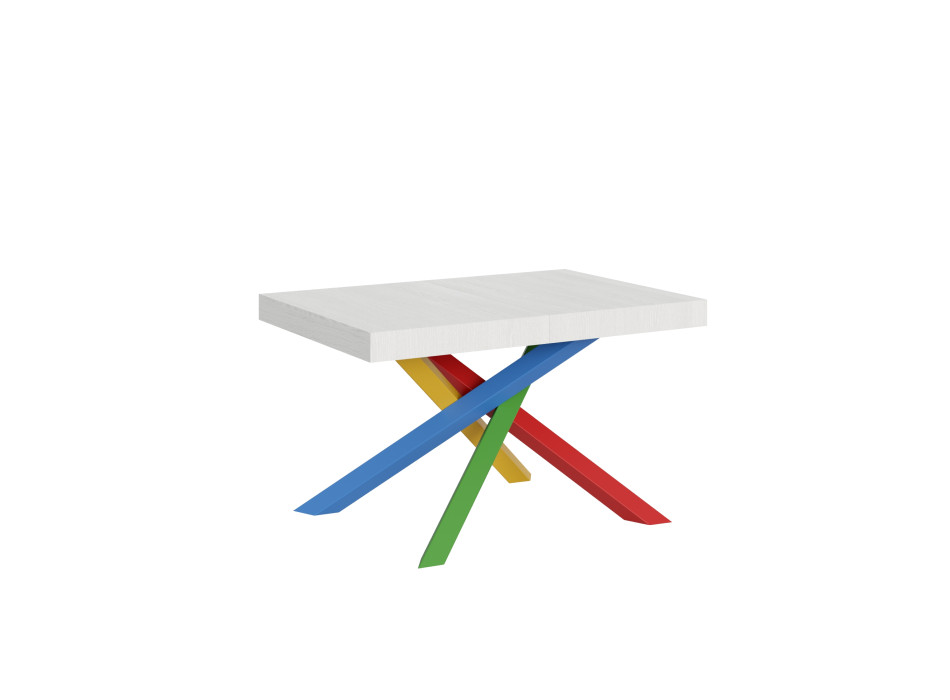 Volantis Color 4/B Table P.90 - Table extensible 140/244x90 cm Volantis frêne blanc pieds multicolores 4/B