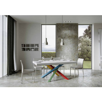 Volantis Color 4/B Table P.90 - Table extensible 180/284x90 cm Volantis frêne blanc pieds multicolores 4/B