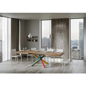 Volantis Color 4/B Table P.90 - Table extensible 180/284x90 cm Volantis frêne blanc pieds multicolores 4/B