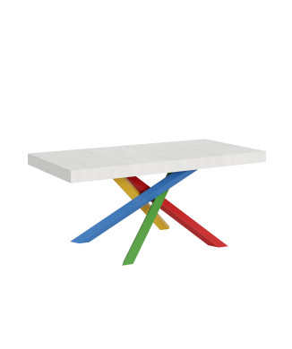 Volantis Color 4/B Table P.90 - Table extensible 200/304x90 cm Volantis frêne blanc pieds multicolores 4/B
