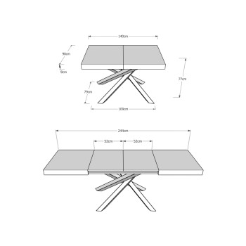 Volantis Color 4/C Table P.90 - Table extensible 140/244x90 cm Volantis frêne blanc pieds multicolores 4/C