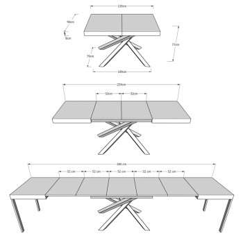 Table Volantis Evolution avec pieds et structure anthracite D.90 - Table extensible 120/380x90 cm Volantis Evolution frêne blanc avec structure et pieds anthracite