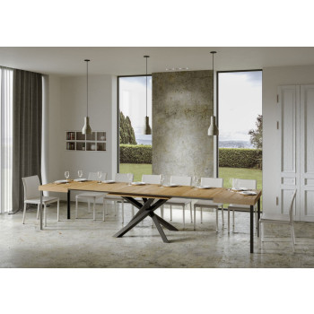 Table Volantis pieds anthracite D.90 - Table extensible 120/380x90 cm Volantis frêne blanc pieds anthracite