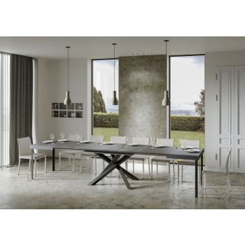 Table Volantis pieds anthracite D.90 - Table extensible 130/390x90 cm Volantis frêne blanc pieds anthracite