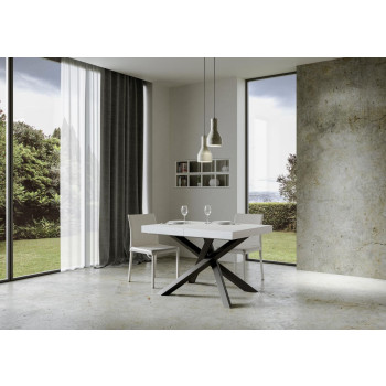 Table Volantis pieds anthracite D.90 - Table extensible 130/390x90 cm Volantis frêne blanc pieds anthracite