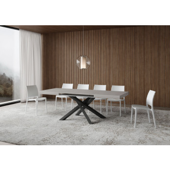 Table Volantis pieds anthracite D.90 - Table extensible 140/244x90 cm Volantis frêne blanc pieds anthracite