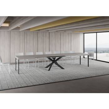 Table Volantis pieds anthracite D.90 - Table extensible 160/420x90 cm Volantis frêne blanc pieds anthracite