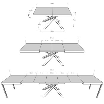 Table Volantis pieds anthracite D.90 - Table extensible 160/420x90 cm Volantis frêne blanc pieds anthracite