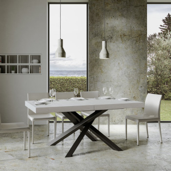 Table Volantis pieds anthracite D.90 - Table extensible 180/284x90 cm Volantis frêne blanc pieds anthracite
