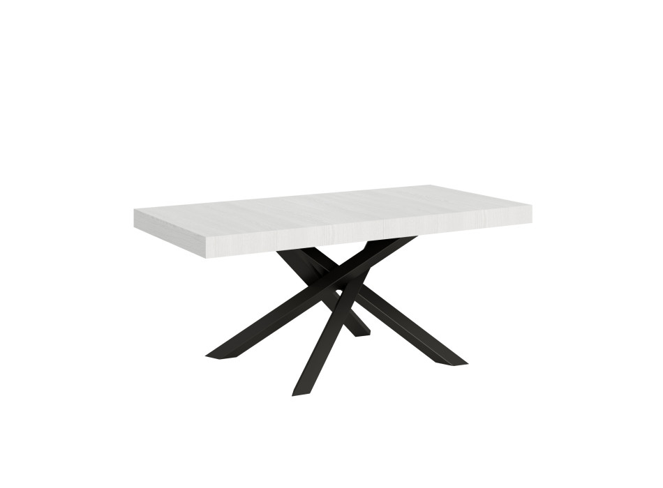 Table Volantis pieds anthracite D.90 - Table extensible 200/304x90 cm Volantis frêne blanc pieds anthracite