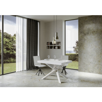 Table Volantis pieds blancs D.90 - Table extensible 120/224x90 cm Volantis frêne blanc pieds blancs