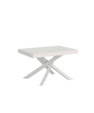 Table Volantis pieds blancs D.90 - Table extensible 120/224x90 cm Volantis frêne blanc pieds blancs