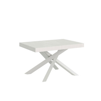 Table Volantis pieds blancs D.90 - Table extensible 140/244x90 cm Volantis frêne blanc pieds blancs